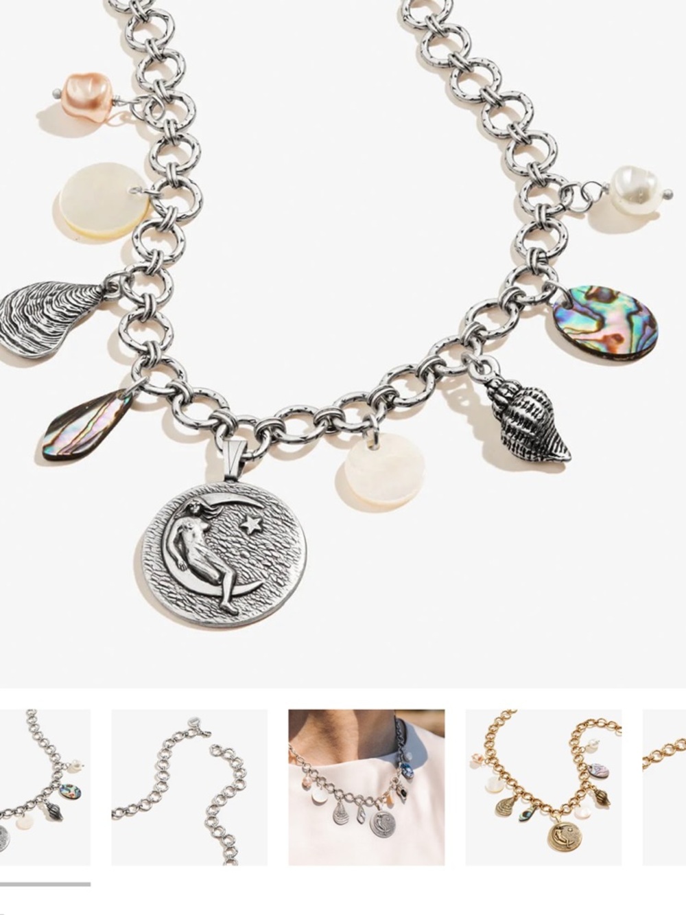 Alex and Ani Silver Multi-Charm Necklace with Abalone & Pearl Accents